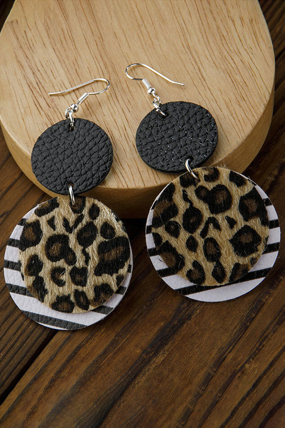 Vintage Leopard Striped Dual-Layered Leather Earrings