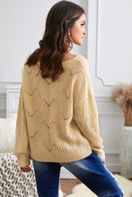 Load image into Gallery viewer, Khaki Hollow-out Round Neck Knitted Sweater
