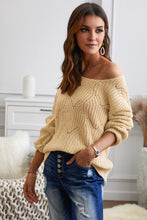 Load image into Gallery viewer, Khaki Hollow-out Round Neck Knitted Sweater
