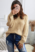 Load image into Gallery viewer, Khaki Hollow-out Round Neck Knitted Sweater
