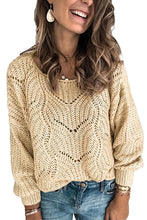 Load image into Gallery viewer, Khaki Hollow-out Round Neck Knitted Sweater
