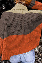 Load image into Gallery viewer, Orange Cowl Neck Colorblock Cable Knit Sweater
